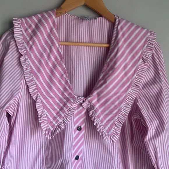 GANNI Ruffled striped cotton-poplin blouse - Picture 6 of 16